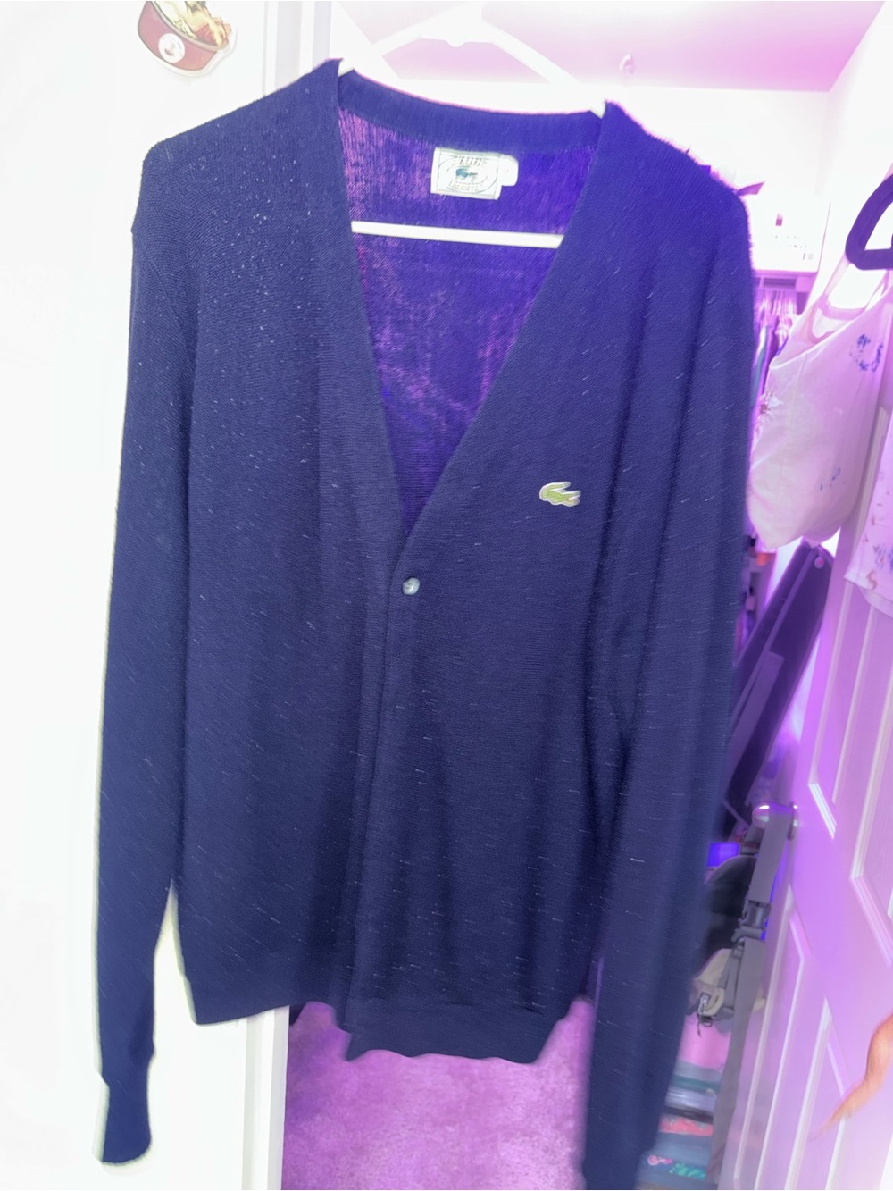 Lacoste Navy Blue Women's V-Neck Cardigan Sweater